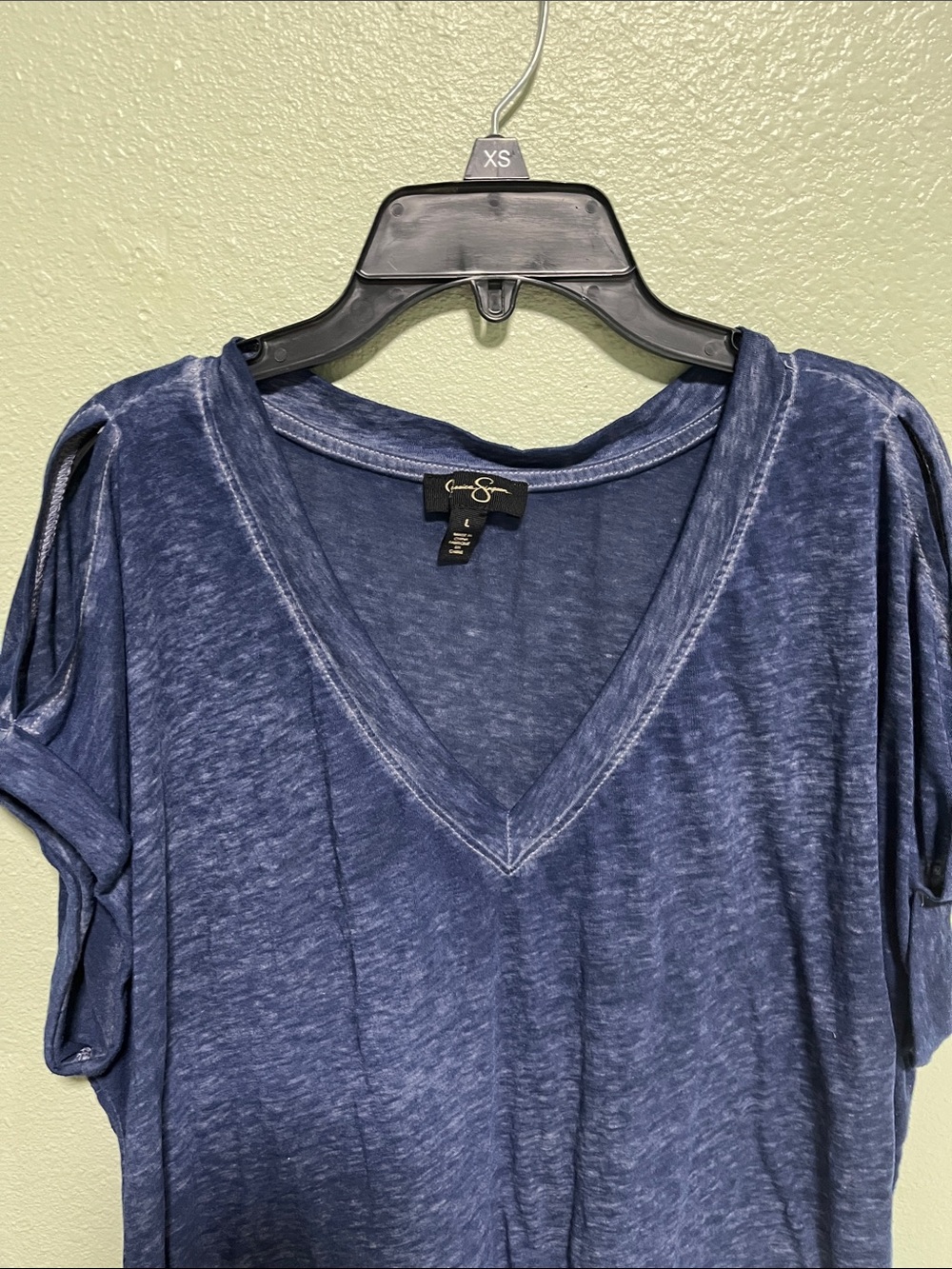 Jessica simpson Cold shoulder Burnout Blue V-Neck Top Size L